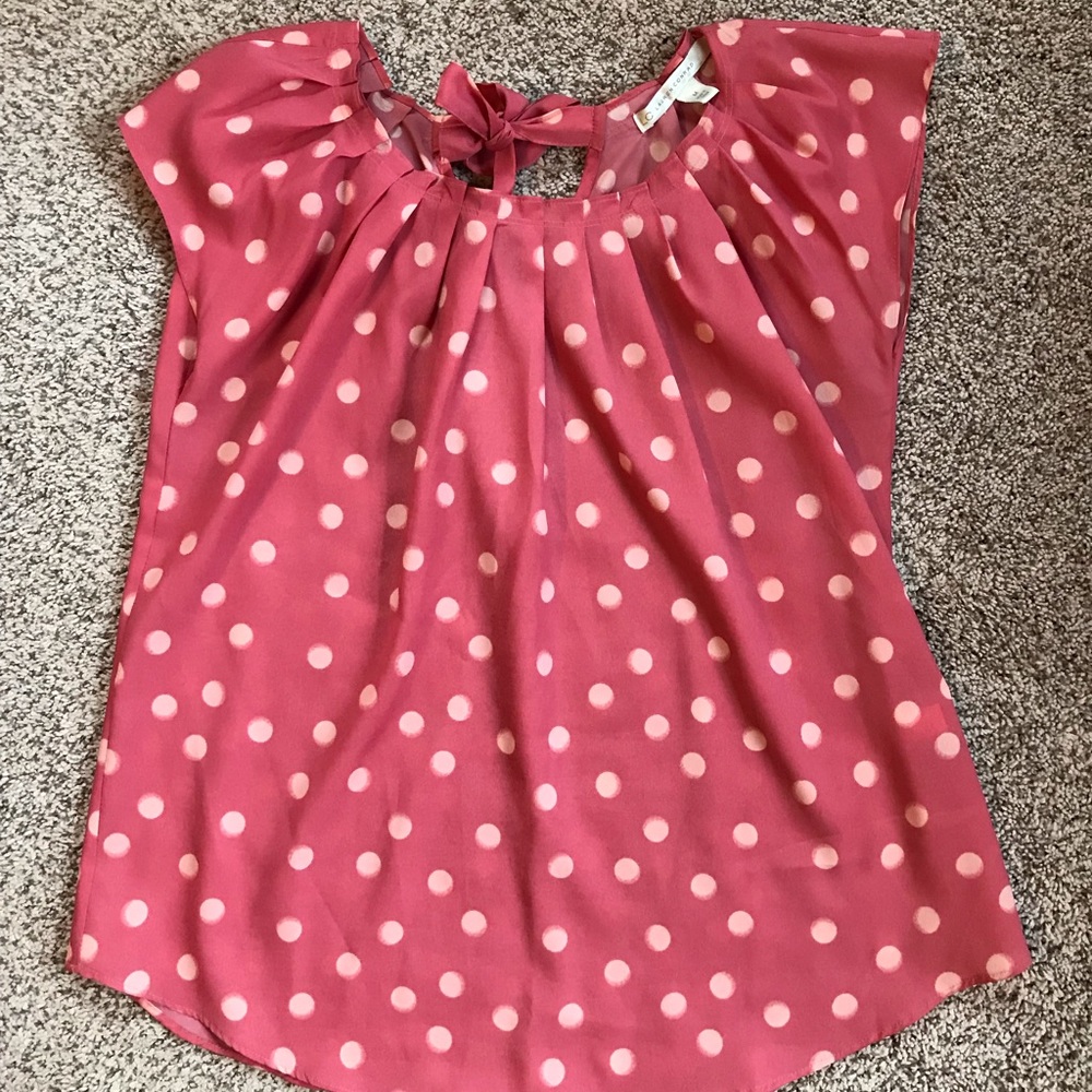 LC Lauren Conrad Pink Polka Dot Shirt SzM